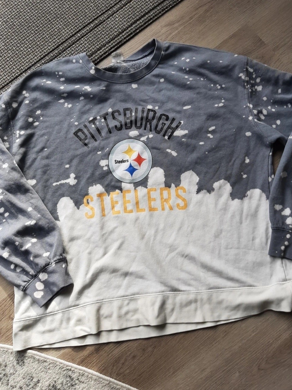 Pittsburgh Steelers Gray & White Tie-Dye Crewneck Sweatshirt